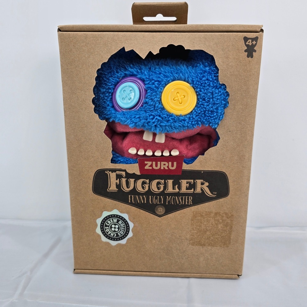 Zuru Fuggler Funny Ugly Monster Chaos Edition Blue Shaggy Plush Button Eyes New
